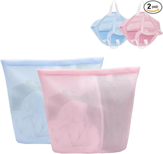 2 Pcs Special Zoning laundry bag for delicates with handles mesh laundry bags washing machine laundry totes travel storage and sorting bag(Pink-Blue)-CubbioJoy