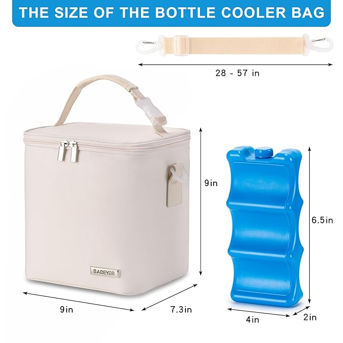 Breastmilk Cooler Bag with Ice Pack Fits 6 Baby Bottles Up to 9 Ounce, Baby Bottle Bag with Shoulder Strap for Nursing Mom Daycare, Cream-CubbioJoy