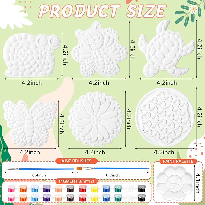 6 Pack Paint Your Own Plaster Stones - Kids Summer Arts and Crafts Garden Handprint Stepping Stone Painting Kit DIY Ceramic Craft Pottery Outdoor Painting Gifts for Kids Ages 4-12-CubbioJoy