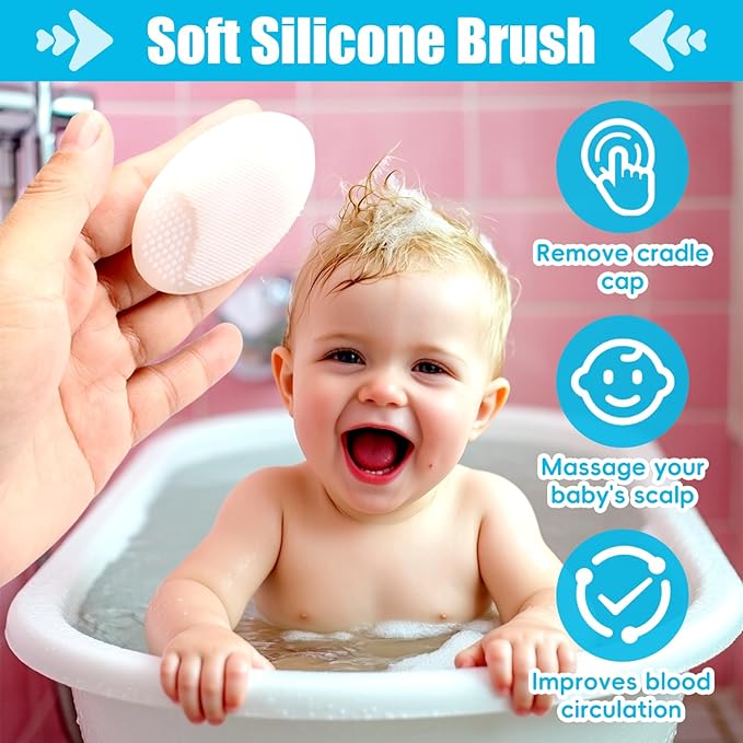 Baby Hair Brush and Comb Set, 4Pcs Baby Soft Bristles Brush Cradle Cap Brush Hair Comb for Newborns Toddlers Boys Girls (Grey)-CubbioJoy