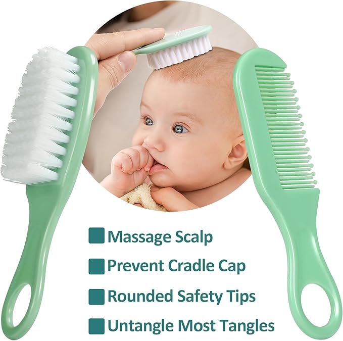 Baby Grooming Kit, Infant Safety Care Set with Hair Brush Comb Nail Clipper Nasal Aspirator,Baby Essentials Kit for Newborn Girls Boys (Green)-CubbioJoy