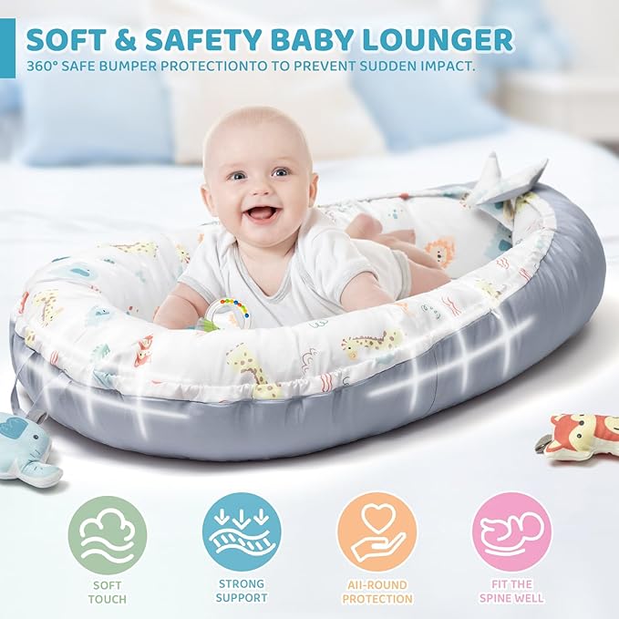 Baby Play Mat, 7-in-1 Tummy Time Activity Gym Mat, Washable Baby Lounger Nest, Portable Floor Seat for Home & Travel, Baby Essentials Gift for Infant Newborn 0-6-12-18 Months-CubbioJoy
