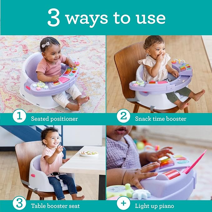 Infantino Music & Lights 3-in-1 Discovery Seat & Booster, Toddler Booster Seat for Dining Table or Kitchen Chair, Baby Activity Center & Snack Tray, Lavender-CubbioJoy