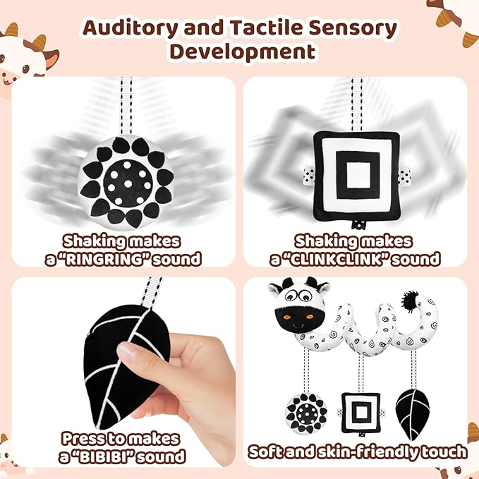 Black and White High Contrast Baby Toys - Sensory Infant Hanging Carseat & Stroller Toy for Newborns 0-6,6-12Months Perfect Easter Birthday & Baby Shower for Babies Boys Girls-CubbioJoy