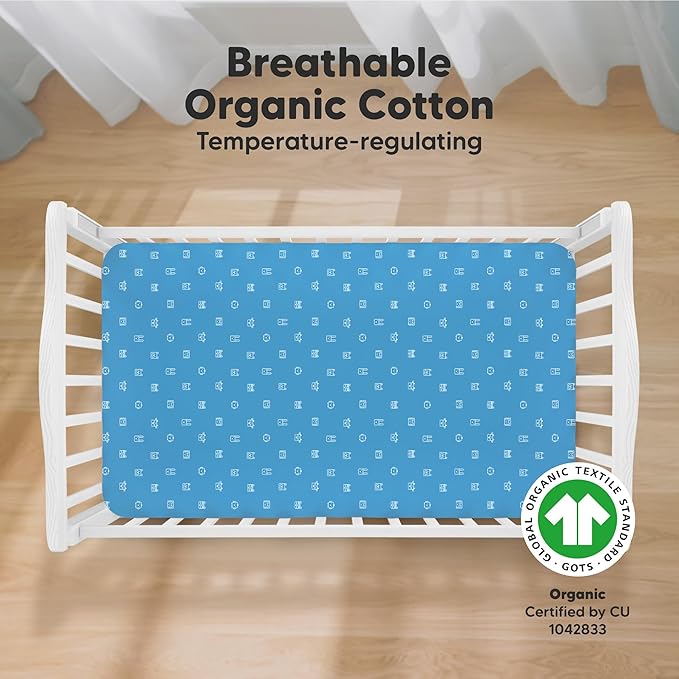 KeaBabies 2-Pack Organic Crib Sheets for Boys, Girls - 52x28 Fitted Crib Mattress Sheet Neutral, Breathable Jersey Cotton Cover for Baby Bed, Toddler Mattress, Soft & Cute Prints (KeaPixel)-CubbioJoy