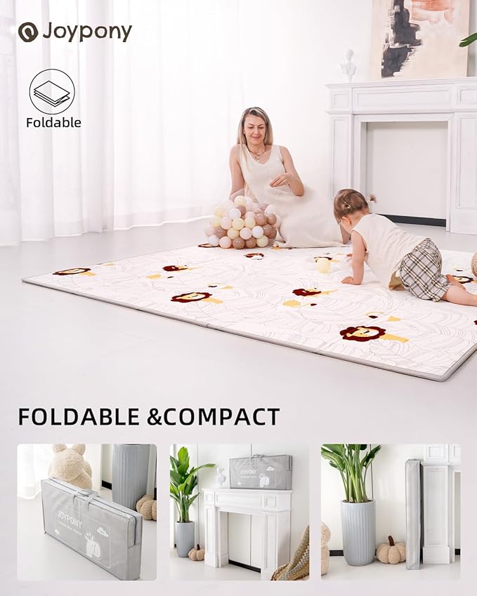 Baby Play Mat 71x79 Inch, 2 in 1 Fabric & XPE Dual-Sided Design Foldable Play Mats for Babies and Toddlers, Waterproof & Anti-Slip Baby Mat for Floor, Portable Baby Foam Crawling Mat with Travel Bag-CubbioJoy