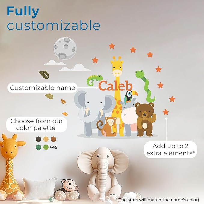 CRYPTONITE Personalized Name Jungle Animals Vinyl Wall Decor I Nursery Wall Decal for Baby Boy & Girl Decoration I Stickers for Kids I Multiple Options for Customization (A. Jungle Animals)-CubbioJoy
