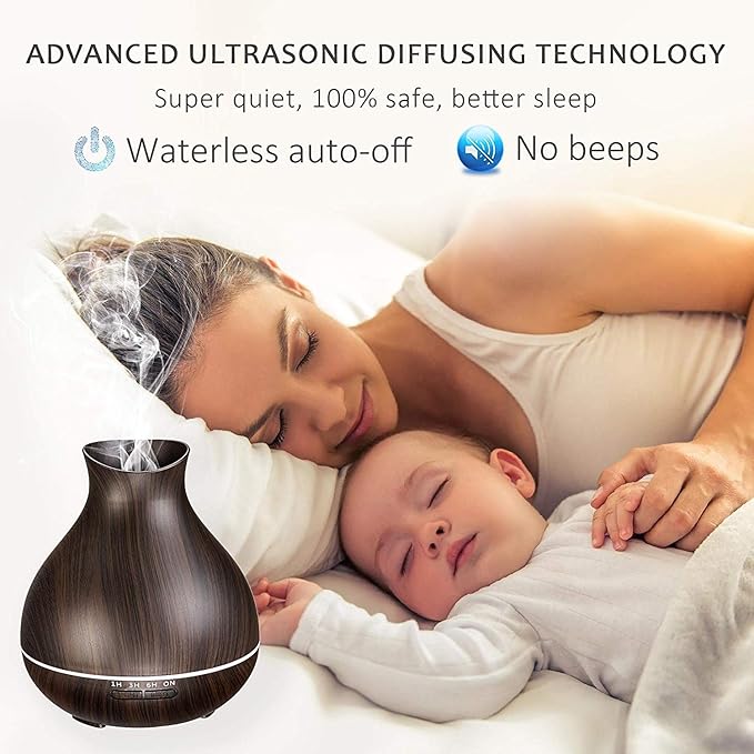 BZseed Aromatherapy Essential Oil Diffuser, 550ml Ultrasonic Fragrant Oil Large Room Humidifier, Diffusers for Home with Timer and Waterless Auto-Off, 7 Color LED Lights,Cool Mist Humidifiers-CubbioJoy