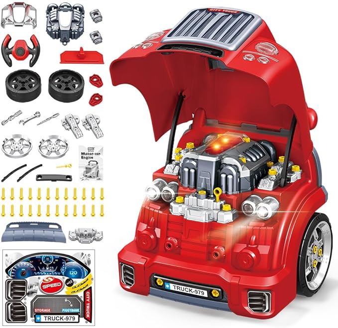 Interactive Truck Engine Toy with Removable Parts - Lights, Sounds, and Fun for Young Mechanics -Unleash their Creativity and Motor Skills with this Truck Engine Toy- Ideal Gift for 3-5-Year-Old Boys-CubbioJoy