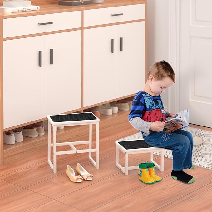 2 Step Stools for Adults Kids, Anti-Slip Sturdy Wooden Foot Stools with 500 Lbs Capacity for High Beds,Closet, Bathroom,Kitchen, Potty Training-CubbioJoy