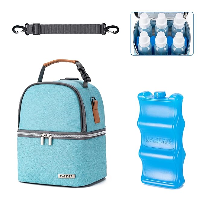 Breastmilk Cooler Bag with Ice Pack Fits 6 Baby Bottles up to 9 Ounce, Breast Milk Pump Cooler Bag with Shoulder Strap for Nursing Mom Daycare, Work, Travel- Lake Green-CubbioJoy