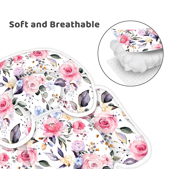 Infant Car Seat Insert, 2-in-1 Reversible Baby Carseat Head Support for Newborn, Soft Carseat Insert Cushion for Baby Girls, Adjustable Baby Headrest for Strollers-CubbioJoy