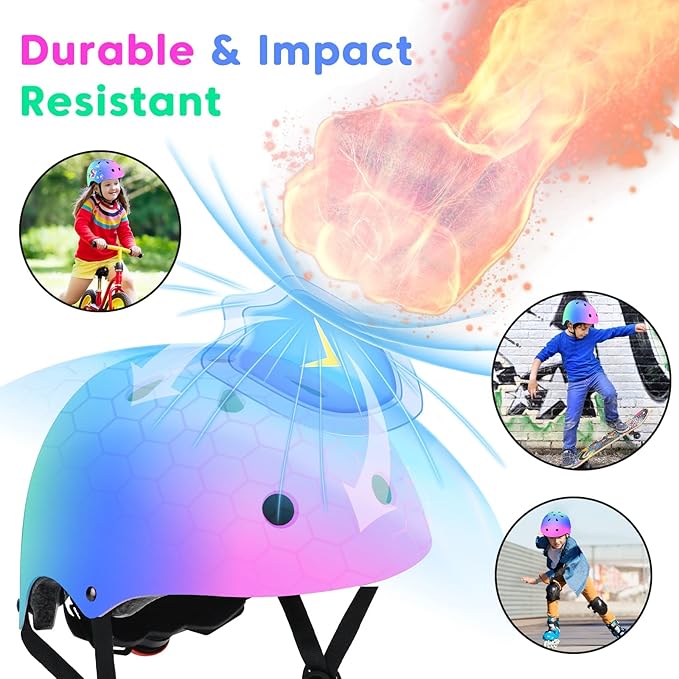 Color Gradient Adjustable Kids Bike Helmet Toddler Skateboard Helmets Boys Girls Child Ventilation Helmet for Multi-Sports Skating Cycling Scooter Balance-CubbioJoy