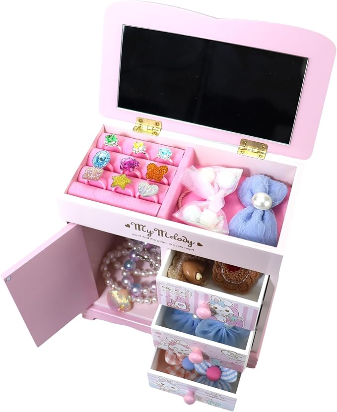 Children jewelry box for girls Pink Cute bunny girls jewelry box Little girl birthday christmas Gift kids jewelry box-CubbioJoy