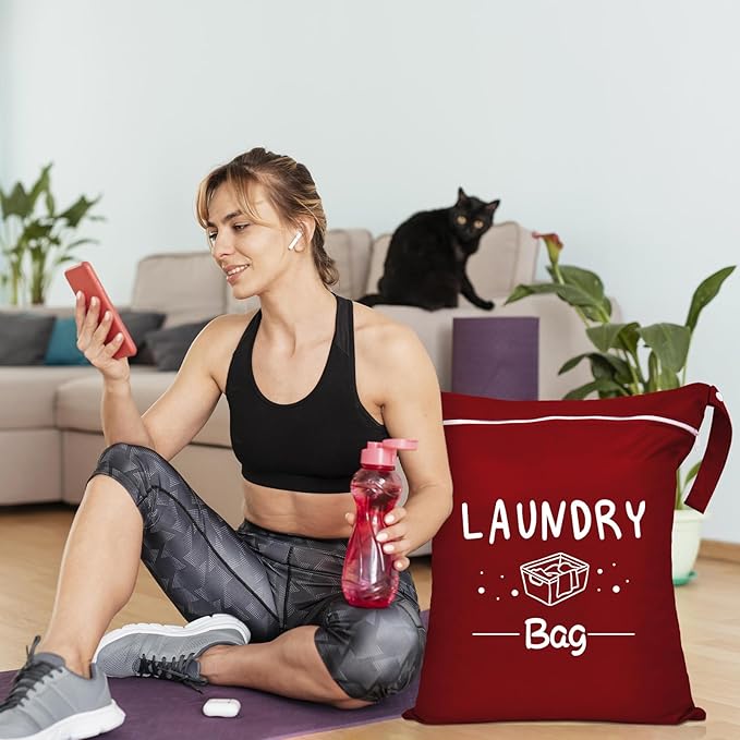 2 Pcs Large Travel Laundry Bags - Waterproof Wet Dry Bags for Gym Clothes, Swimming, Yoga (Wine+Navy)-CubbioJoy