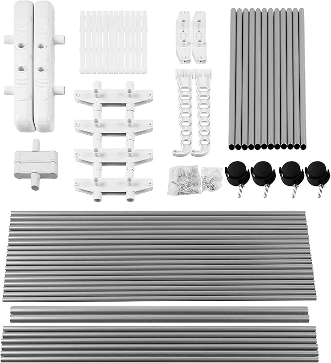 Bigzzia Clothes Drying Rack, Folding Stainless Steel Drying Rack Clothing Indoor Outdoor, Space-Saving, 4 Tier Laundry Drying Rack with Two Side Wings -Grey White-CubbioJoy