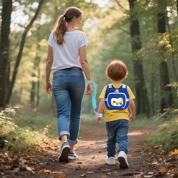Accmor Toddler Harness Leash, Kids Cute Excavator Walking Harness Tether Wristband Assistant Strap Belt Protector for Baby Boys, Collapsible Child Leash + Anti Lost Wrist Link for Outdoor Travel Blue-CubbioJoy