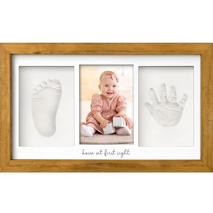 Baby Hand and Footprint Kit - Clay Handprint Keepsake Frame, Newborn Nursery Picture Frame, Personalized New Mom Gifts for Baby Shower & Registry (Golden Wheat)-CubbioJoy
