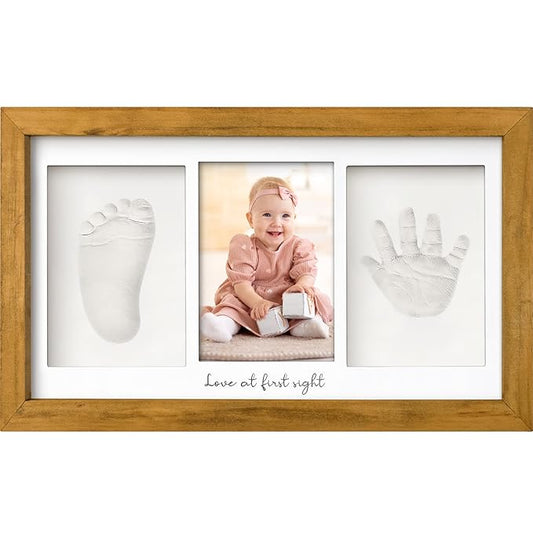 Baby Hand and Footprint Kit - Clay Handprint Keepsake Frame, Newborn Nursery Picture Frame, Personalized New Mom Gifts for Baby Shower & Registry (Golden Wheat)-CubbioJoy