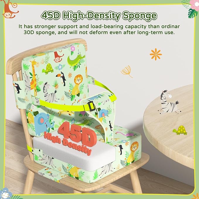 Booster Seat for Kitchen Chair with Backrest & 4 Adjustable Straps, Portable TPU Waterproof & Anti-Scratch Toddler Booster Seat for Dining Table, Removable & Non-Slip Booster SEat for Table-CubbioJoy