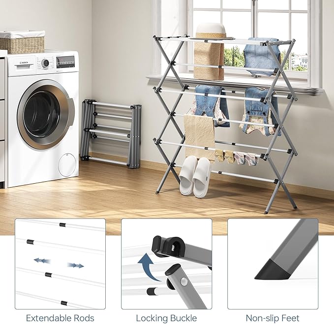 APEXCHASER Drying Rack Clothing, Clothes Drying Rack Foldable, Laundry Drying Rack Expandable, Small Clothe Hanger for Baby Clothes Towels Bibs, Socks, Clothes Airer for Indoor Outdoor Use, White/Grey-CubbioJoy