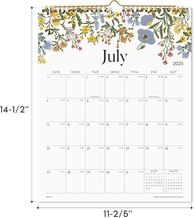 2025 Wall Calendar, Calendar 2025, Floral Design Wall Calendar with Thick Paper, 18 Months Runs From July 2025 - December 2026, 12" x 15", Twin-Wire Binding, Perfect for Planning (Flower)-CubbioJoy