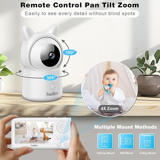 Baby Monitor, 4.3" Video Baby Monitor with 1080P Camera, Smart 2.4G WiFi Audio Monitor with Remote PTZ, Night Vision, 2-Way Talk, Sleep Mode, RGB Night Lights, Lullabies & 1000ft Range, APP Control-CubbioJoy
