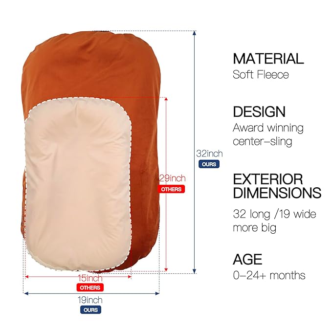 Baby Lounger - Snuggle Cozy Me Infant Lounger for Newborns | Flannel Cover, Breathable Soft, Portable Awake-Time Pad, Essential Baby Gift - Orange-CubbioJoy