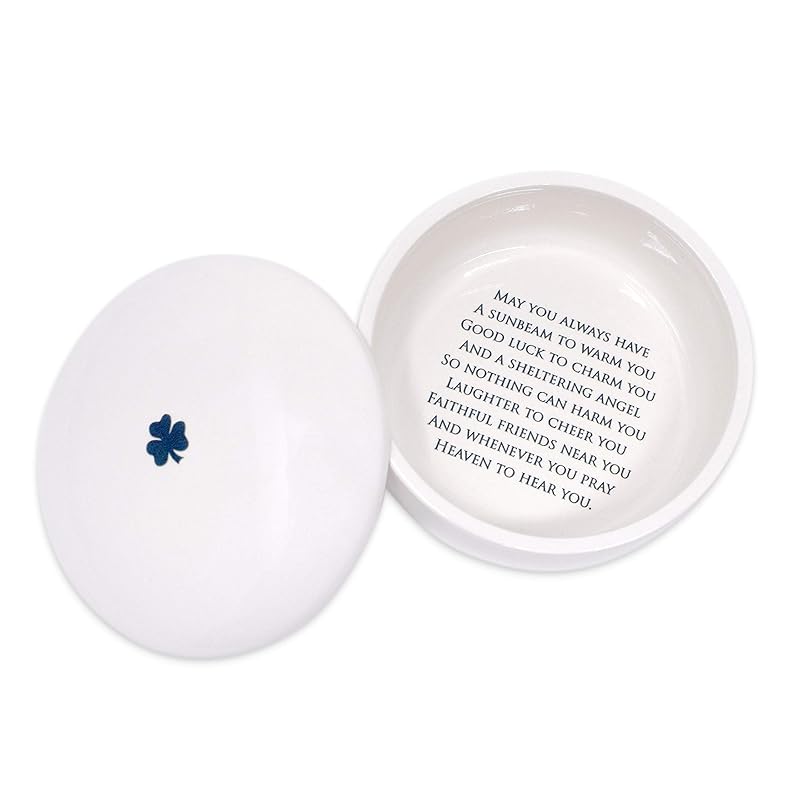 Baptism Gift or First Communion Gift, Ceramic Keepsake Box With Irish Blessing - Round Box with Shamrock in Green for Godchild-CubbioJoy