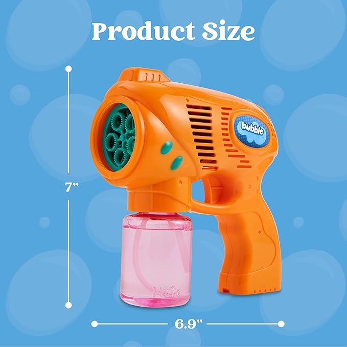 JOYIN 2 Bubble Guns with 2 Refill Solution (10 oz Total), Automatic Bubble Maker Blower Machine for Kids, Toddlers, Outdoors, Party, Birthday Gift, Easter Toys (Blue, Orange)-CubbioJoy