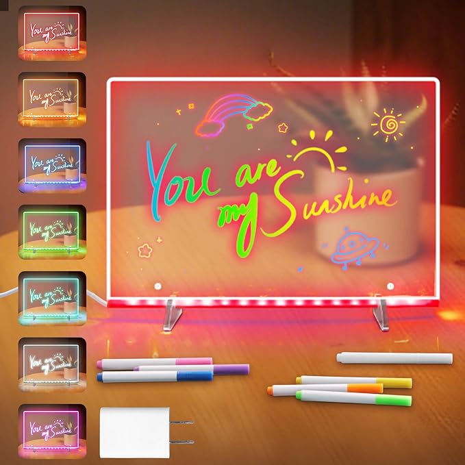 Dolanus LED Drawing Board for Kids - Doodle Glow, lumiboard, Note Board with 7 Colors 4 Modes Lights, Birthday Gift for 8 9 10 11 12 Year Old Girls Kids Teen Boys, Include Adapter, 7 Markers-CubbioJoy