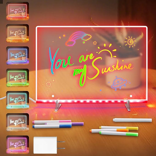 Dolanus LED Drawing Board for Kids - Doodle Glow, lumiboard, Note Board with 7 Colors 4 Modes Lights, Birthday Gift for 8 9 10 11 12 Year Old Girls Kids Teen Boys, Include Adapter, 7 Markers-CubbioJoy
