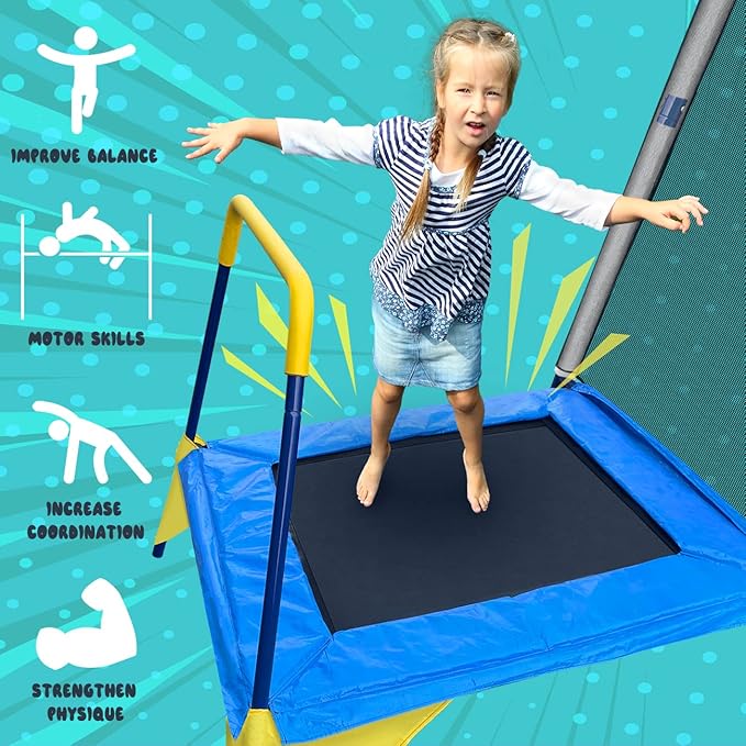 440lbs Kids Swing Set, 3-in-1 Outdoor Playground with Platform Swing, Belt Seat & 4ft Trampoline, Heavy Duty A-Frame Metal Stand & Safety Stakes, Backyard Playset for Toddlers 3-8 Years Old-CubbioJoy