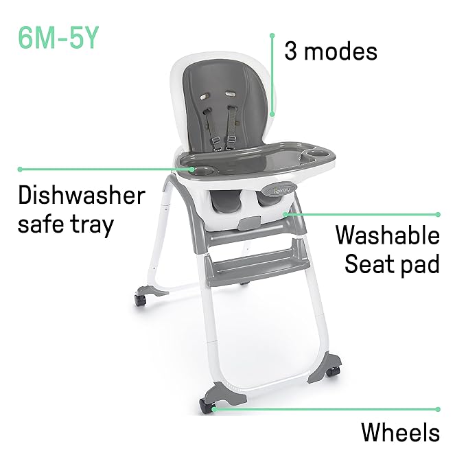 Ingenuity SmartClean Trio Elite 3-in-1 Convertible Baby High Chair, Toddler Chair, and Dining Booster Seat, For Ages 6 Months and Up, Unisex - Slate-CubbioJoy