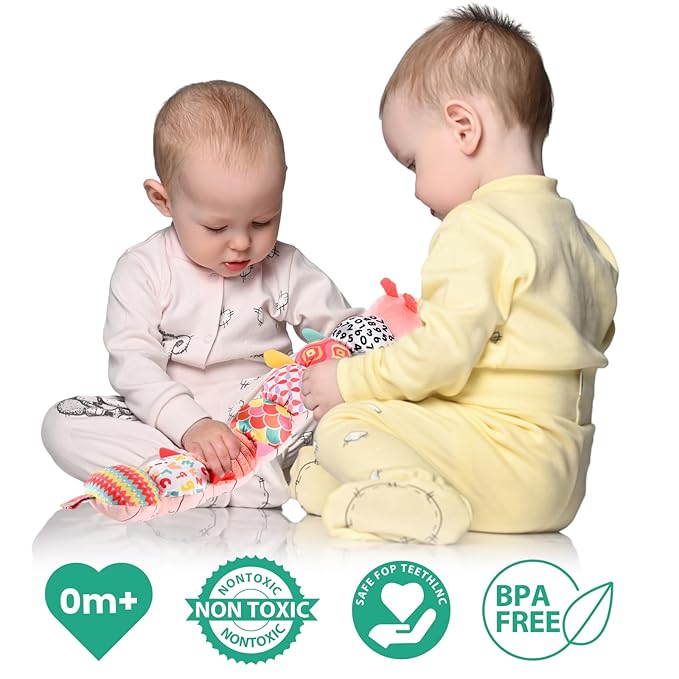 Infant Baby Musical Stuffed Animal Activity Soft Toys with Multi-Sensory Crinkle, Rattle and Textures for 0-3-6-12 Months Developmental Toys, Caterpillar, Pink-CubbioJoy