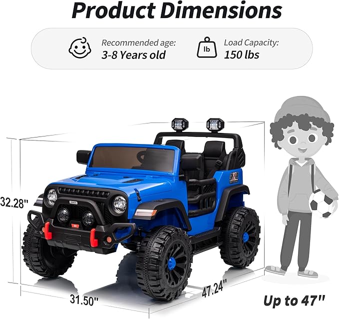 2 Seater Ride on Toy Car for Kids, 24V 4WD Ride-on Truck Kids Electric Car with Remote Control, 4x200W Motors - Blue-CubbioJoy