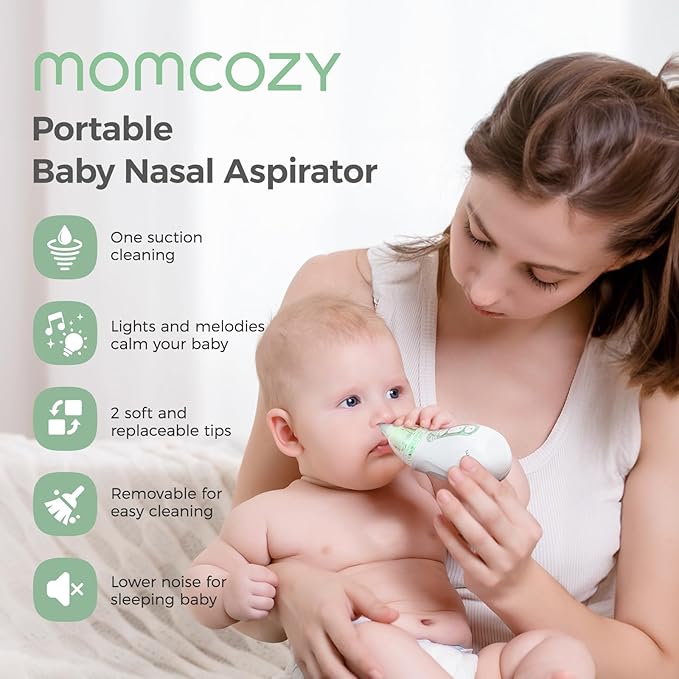 Momcozy Baby Nasal Aspirator, 3 Suction Levels Electric Nasal Aspirator for Baby, Newborn and Toddler, Portable Baby Nose Aspirator with Light Soothing and Music-CubbioJoy