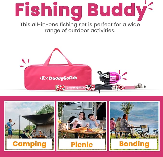 DaddyGoFish Kids Fishing Pole - Rod Reel Combo Tackle Box Starter Set - First Year Small Gear Kit for Boys Girls Toddler Youth Age Beginner Little Children-CubbioJoy