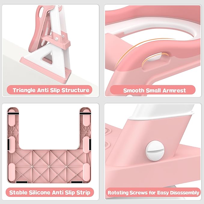 2 in 1 Potty Training Toilet Seat & Toddler Step Stool, Bottom Triangle Stability Toddler Toilet Seat, Adjustable Step & Seat Height Potty Seats for Toddlers Boys Girls (Pink)-CubbioJoy