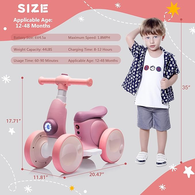 6V Electric Baby Balance Bike with Bubble Machine,4 in 1 Toddler Balance Bike w/Remote for 1 Year Old Boys Girls Kids Bubble Bike Ride on Toys w/Powered Motor,Music,LED Lights (Purple)-CubbioJoy