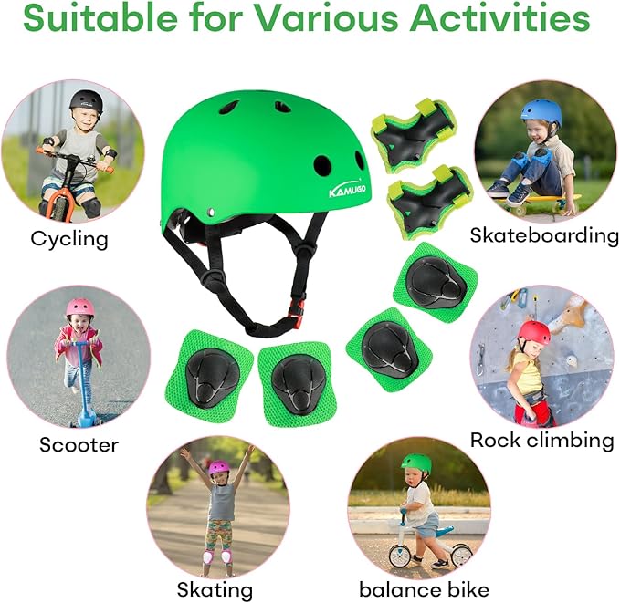 KAMUGO Kids Bike Helmet, Toddler Helmet for Ages 2-8 Boys Girls with Sports Protective Gear Set Knee Elbow Wrist Pads for Skateboard Cycling Scooter Rollerblading-CubbioJoy