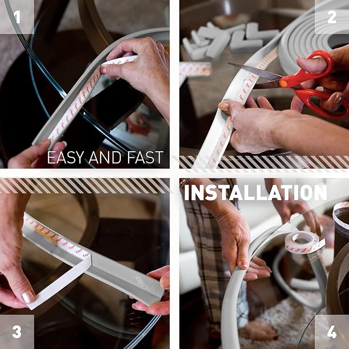 Baby Proof Corners 20.4ft and Edges with Furniture Corner & Edge Safety Bumpers, Impact-Absorbent 18ft Bumper & 8 Foam Corner Protectors, Thick, Odorless Table Edge Protectors for Baby | Grey-CubbioJoy