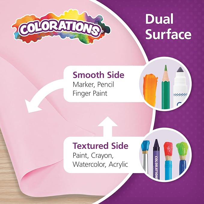 Colorations Arts and Crafts Paper Roll - 36" x 1000', Pink, Dual Surface, Markers, Finger Paints, Painting, Watercolors, Acrylic Paints, Wall Art, Bulletin Board Paper, Kids Crafts (Item # DSPK)-CubbioJoy