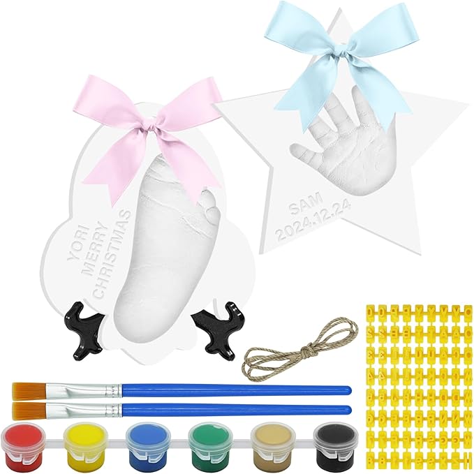 Baby Handprint Footprint Keepsake Ornament Kit, Personalized Baby Foot Printing Kit for Newborn Clay Impression Handmade DIY Imagination to Create-CubbioJoy