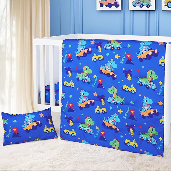 Cloele Dinosaur Crib Bedding Sets for Boys - 3 Piece Standard Size Baby Bedding Set Includes Crib Comforter Fitted Sheet Crib Skirt - Nursery Bedding Set for Boys and Girls-CubbioJoy