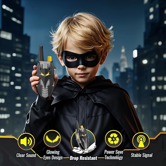 Bat Walkie Talkies for Kids with Flashing Eye Lights, Stealth Spaceship & Winged Dart Design, 2 Pack 2 Way Radio 3-12 Year Old Boy Toys, Outdoor Hiking Toys for Kid 3-5 4-6 6-8 8-10 Boys Birthday Gift-CubbioJoy