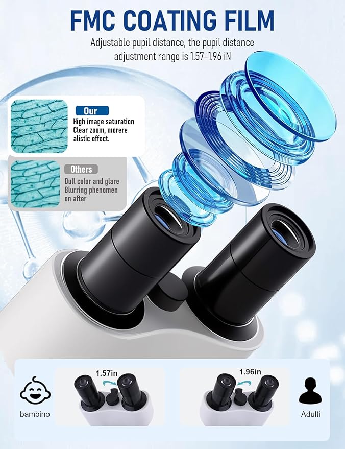 Binocular Compound Microscope 40X-2000X, Research Grade Professional Microscope with Dual Mechanical Stages and Coaxial Coarse/Fine Focus Knobs, Built-in Electronic Eyepieces, Adult Microscope-CubbioJoy
