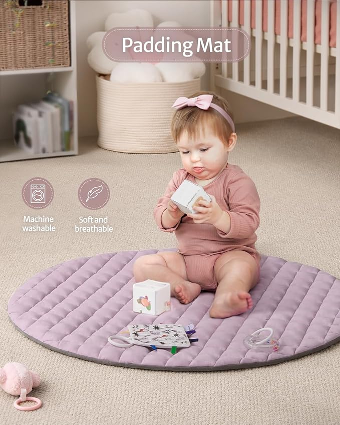 Blissful Diary Baby Play Gym Mat, Tummy Time Activity Mat with 6 Detachable Toys for Stage-Based Sensory & Motor Skill Development, Easy to Install & Clean, Baby Essentials Gift, Lavender Pink-CubbioJoy