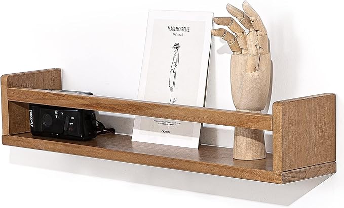 AZSKY Nursery Shelves Light Walnut Floating Book Shelf Organizer for Baby Nursery Décor Wall Book Shelves for Kids Room 24 Inch Wood Wall Ledge Shelves for Bathroom Kitchen Spice Rack a Set of 3-CubbioJoy