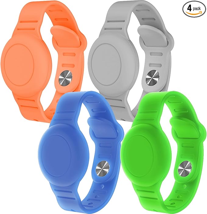 4 Pack Waterproof AirTag Bracelet for Kids, Hidden Silicone Wristband for AirTag, GPS Tracker Case for Air Tag Holder Strap Band for Child Toddler, Secure Anti-Loss Protection-CubbioJoy
